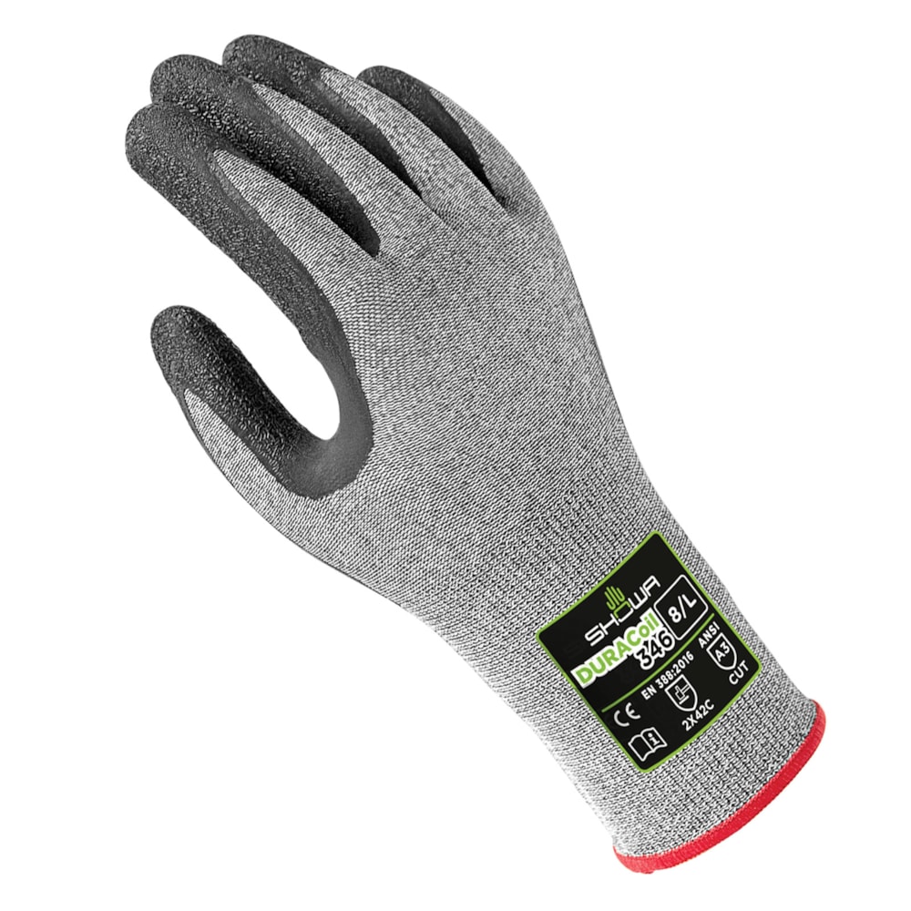Latex Palm Coated HPPE Reinforced DURACoil Knit Level A3 Cut Resistant Gloves