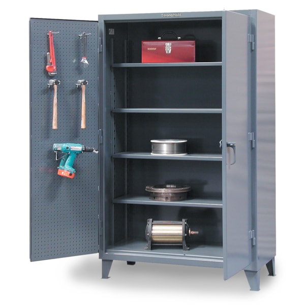Heavy-Duty All-Welded 4-Shelf Industrial Storage Cabinet with Pegboard Doors, 48"W x 24"D x 72"H