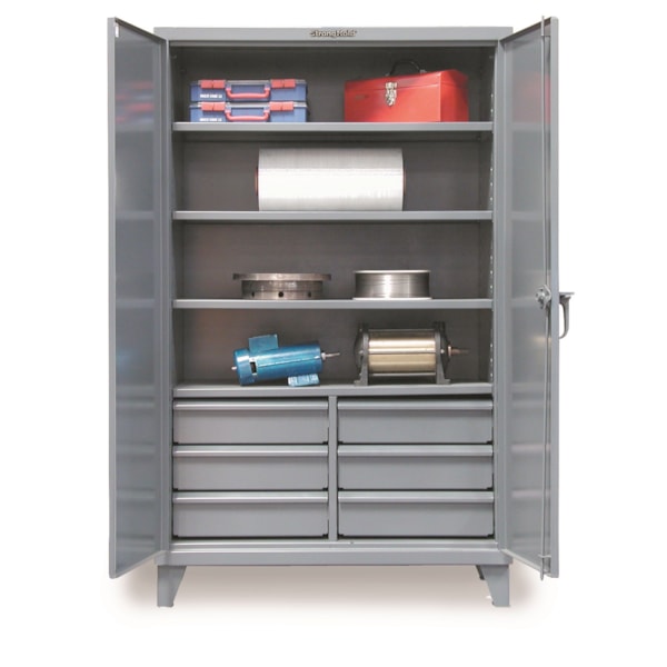 Heavy-Duty All-Welded 4-Shelf Industrial Cabinet with Lower Half-Width Drawers, 72"W x 24"D x 72"H