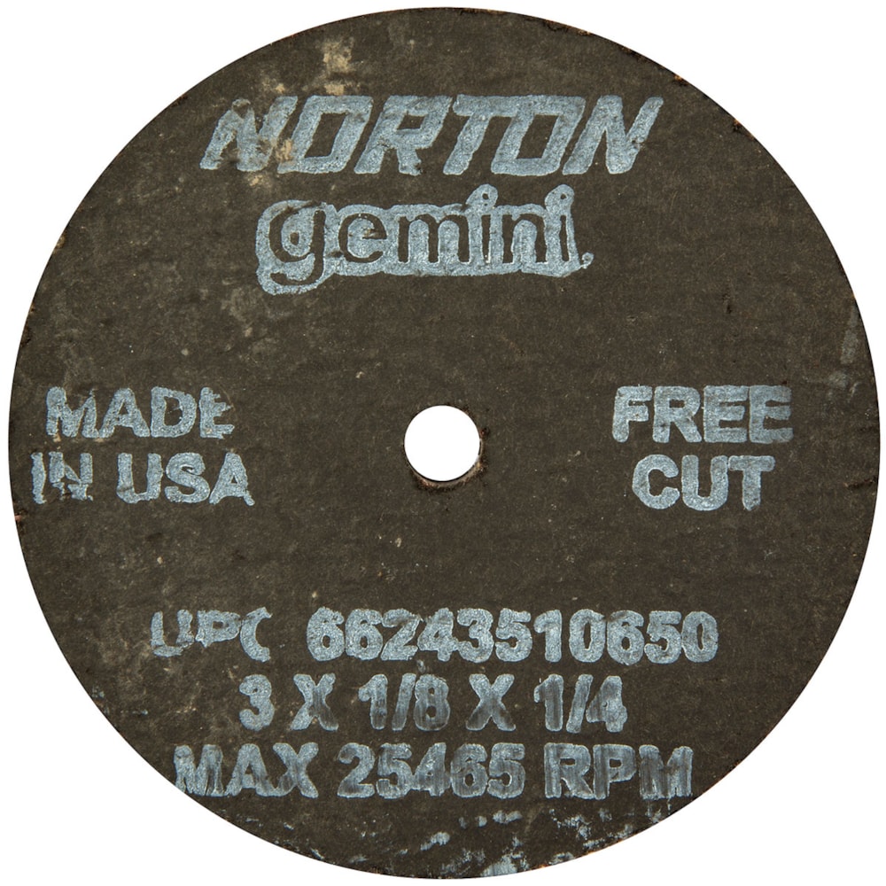 Gemini® Free Cut A AO Type 01/41 3" Dia. x 1/8"THK 1/4" Arbor Hole Cut-Off Wheel