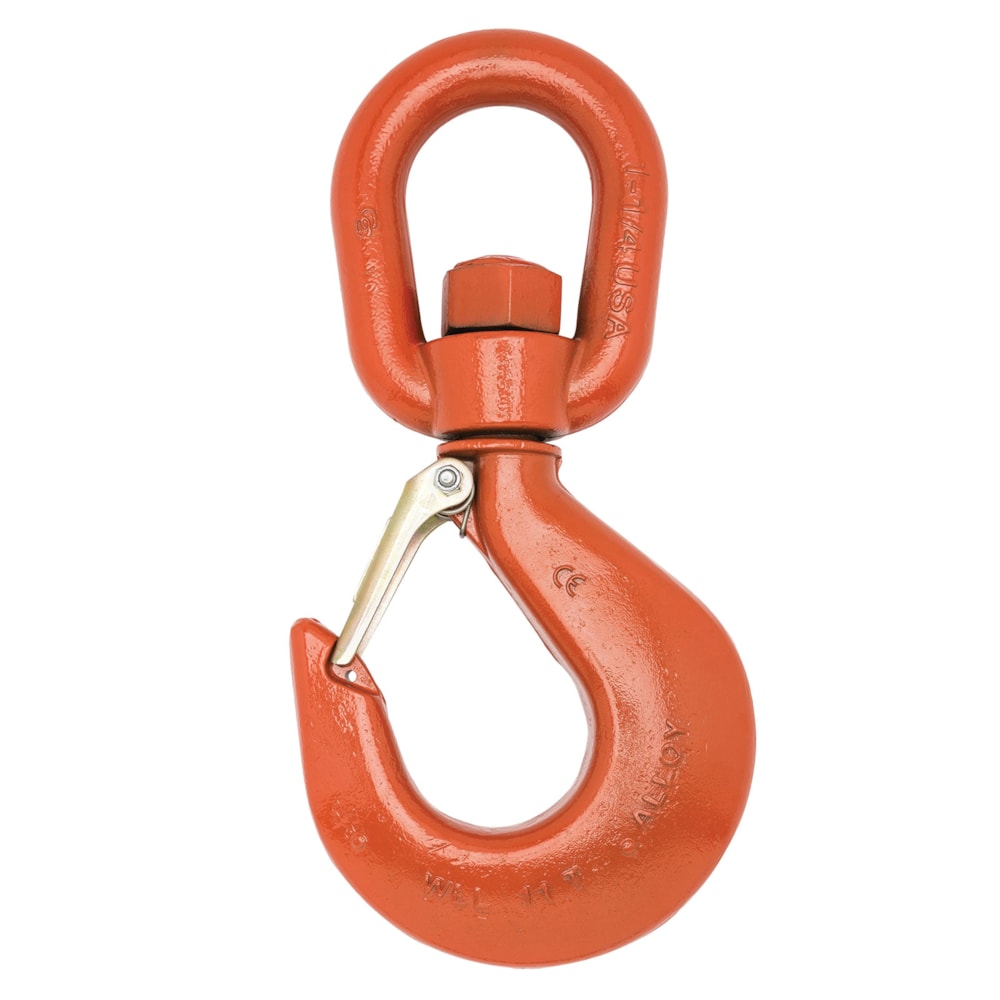 #11 Alloy Latched Swivel Hoist Hook, 11 Ton PL, Forged Alloy, Painted Orange