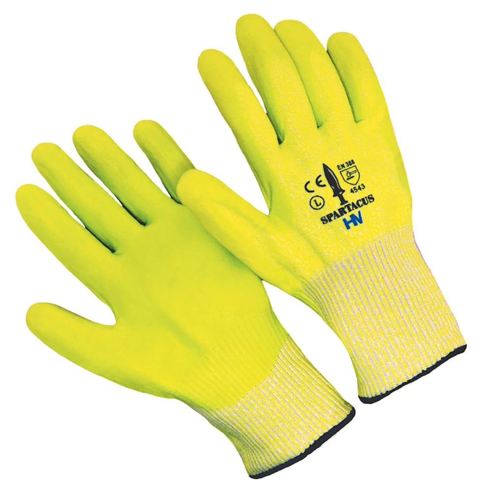 Hi-Vis Foam Nitrile Palm Coated HPPE Level A4 Cut Resistant Gloves