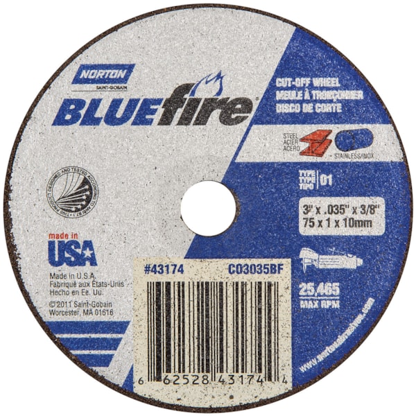 ZA ZA Type 01/41 3" Dia. x 0.035"THK 3/8" Arbor Abrasive Cut-Off Wheel
