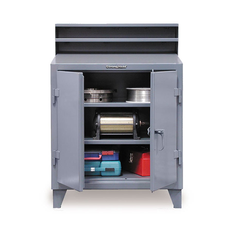 48"W x 28"D x 42"H Industrial 2-Door 2 Shelf Cabinet Shop Desk