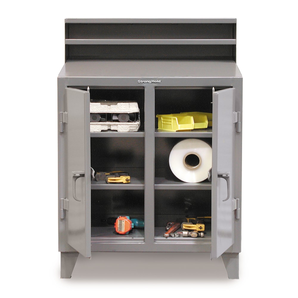 Double Shift 48"W x 28"D x 42"H Industrial 2-Compartment 2-Shelf Cabinet Shop Desk