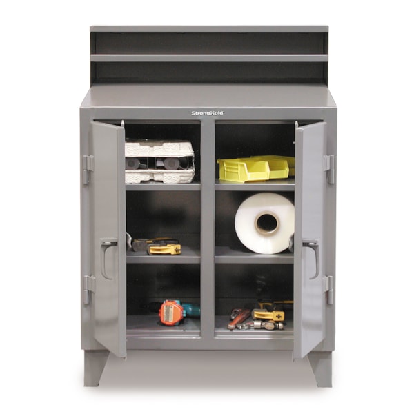 Double Shift 48"W x 28"D x 42"H Industrial 2-Compartment 2-Shelf Cabinet Shop Desk