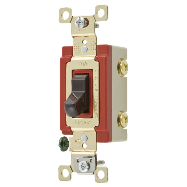 20A 120/277V AC Toggle Switch, Single Pole, Extra Heavy Duty Industrial Grade, Back and Side Wired, Grounding