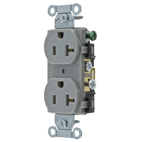 20A 125V Commercial Grade Duplex Receptacle, 2-Pole 3-Wire, NEMA 5-20R, Grounding, Side Wired Only