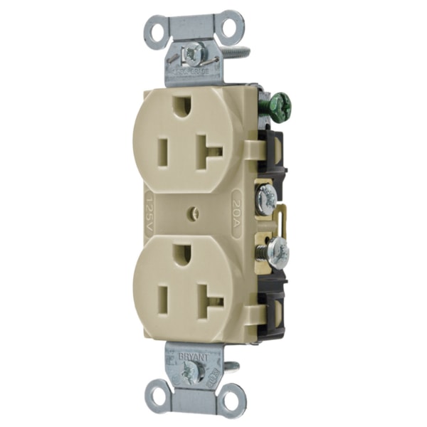 20A 125V Commercial Grade Duplex Receptacle, 2-Pole 3-Wire, NEMA 5-20R, Grounding, Side Wired Only