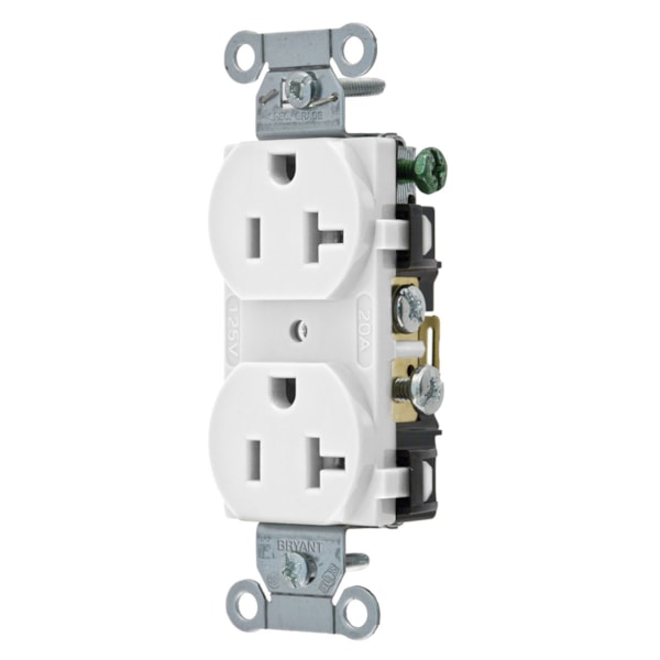 20A 125V Commercial Grade Duplex Receptacle, 2-Pole 3-Wire, NEMA 5-20R, Grounding, Side Wired Only