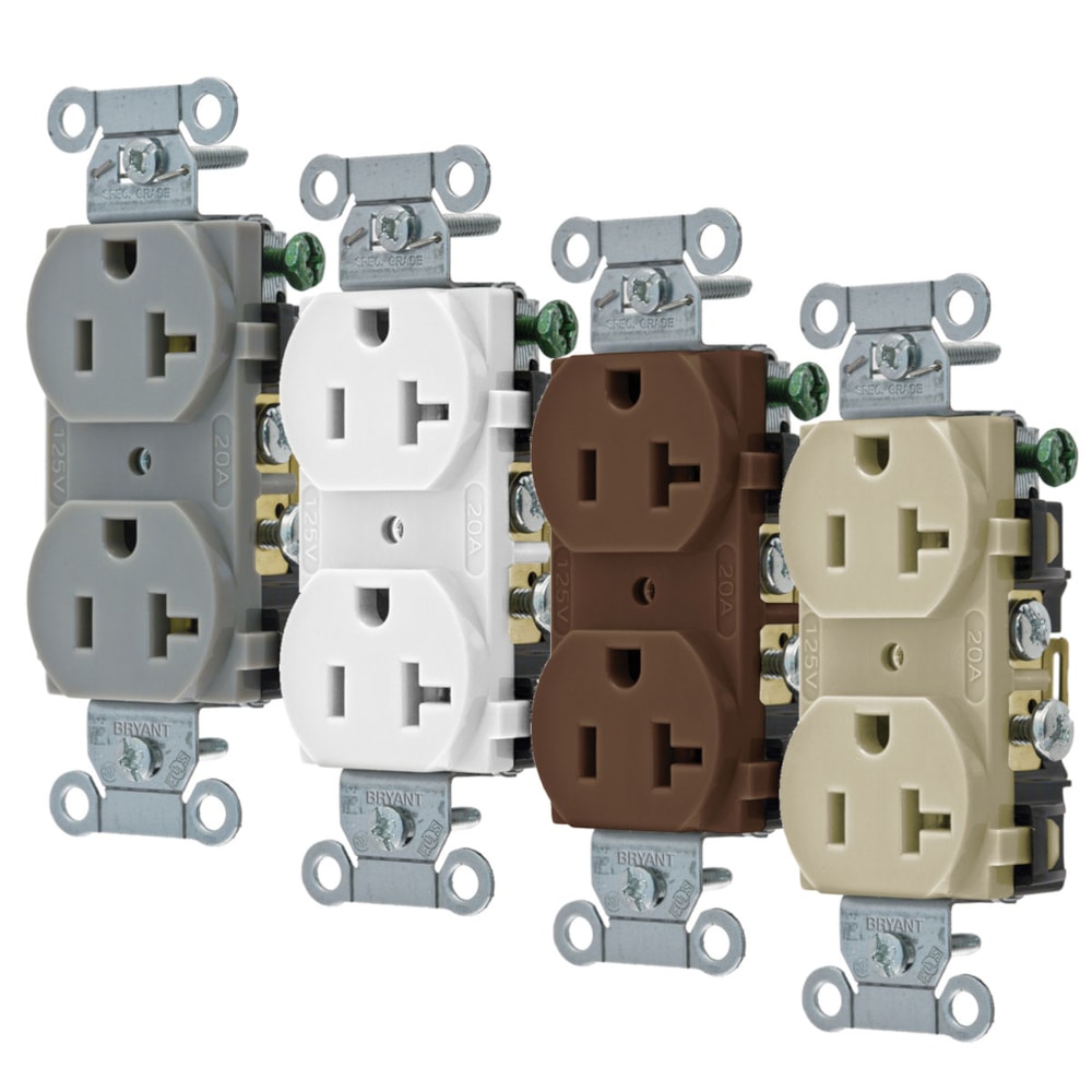 20A 125V Commercial Grade Duplex Receptacle, 2-Pole 3-Wire, NEMA 5-20R, Grounding, Side Wired Only