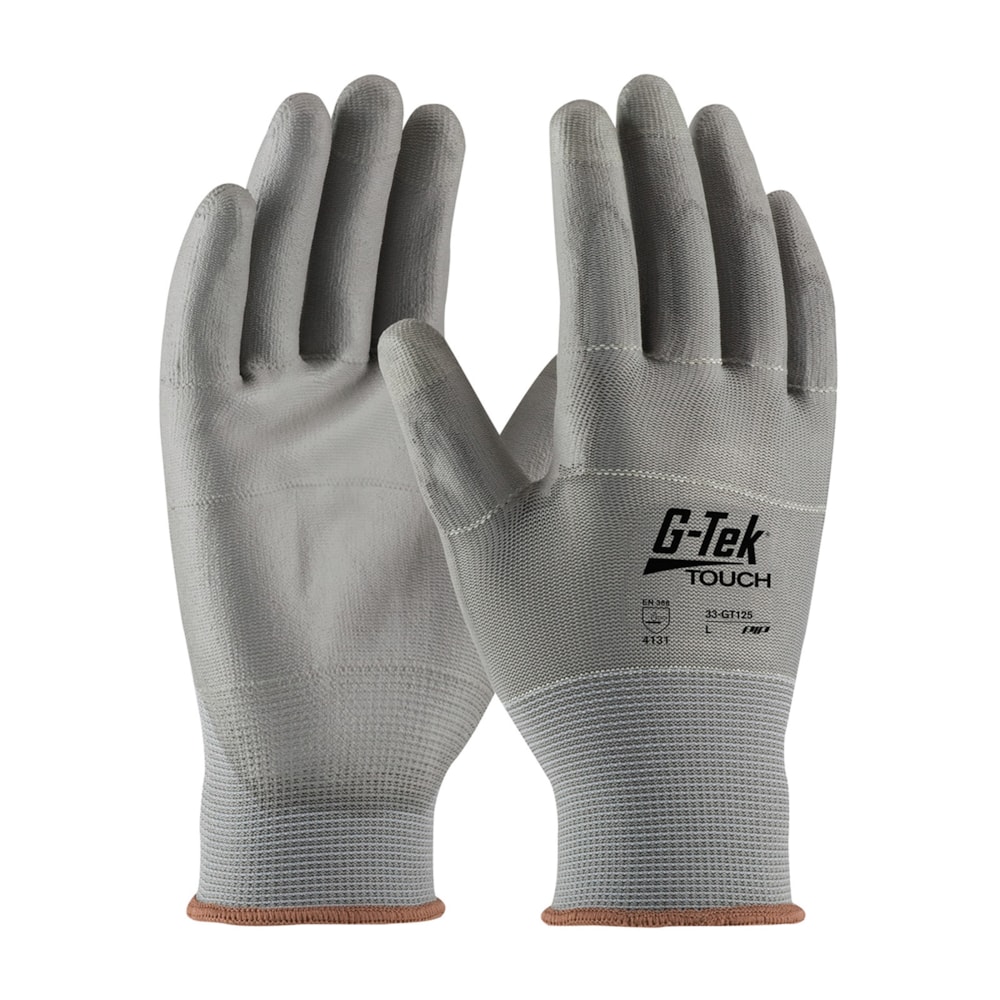 G-Tek® Touch Smooth Polyurethane Palm Coated Nylon Polyester Knit Touchscreen Compatible Gloves