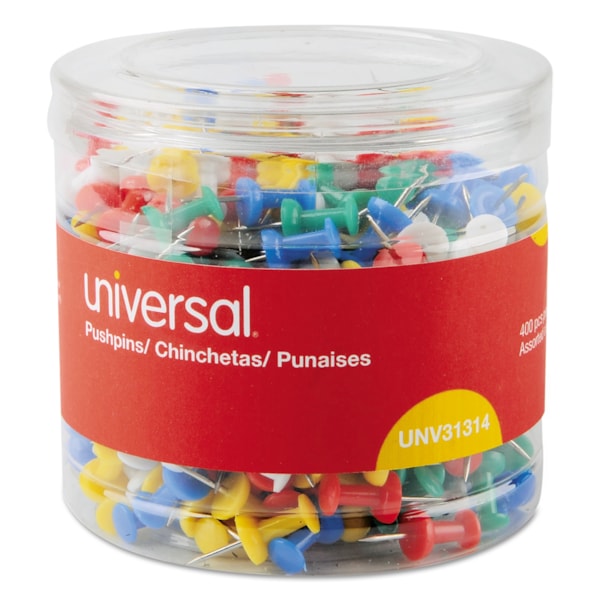 Colored Push Pins, Plastic, Assorted, 3/8", 400/Pack