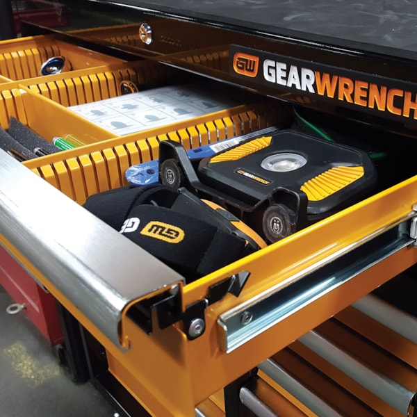 11-Drawer 42" Black/Orange Rolling Tool Cabinet Work Station