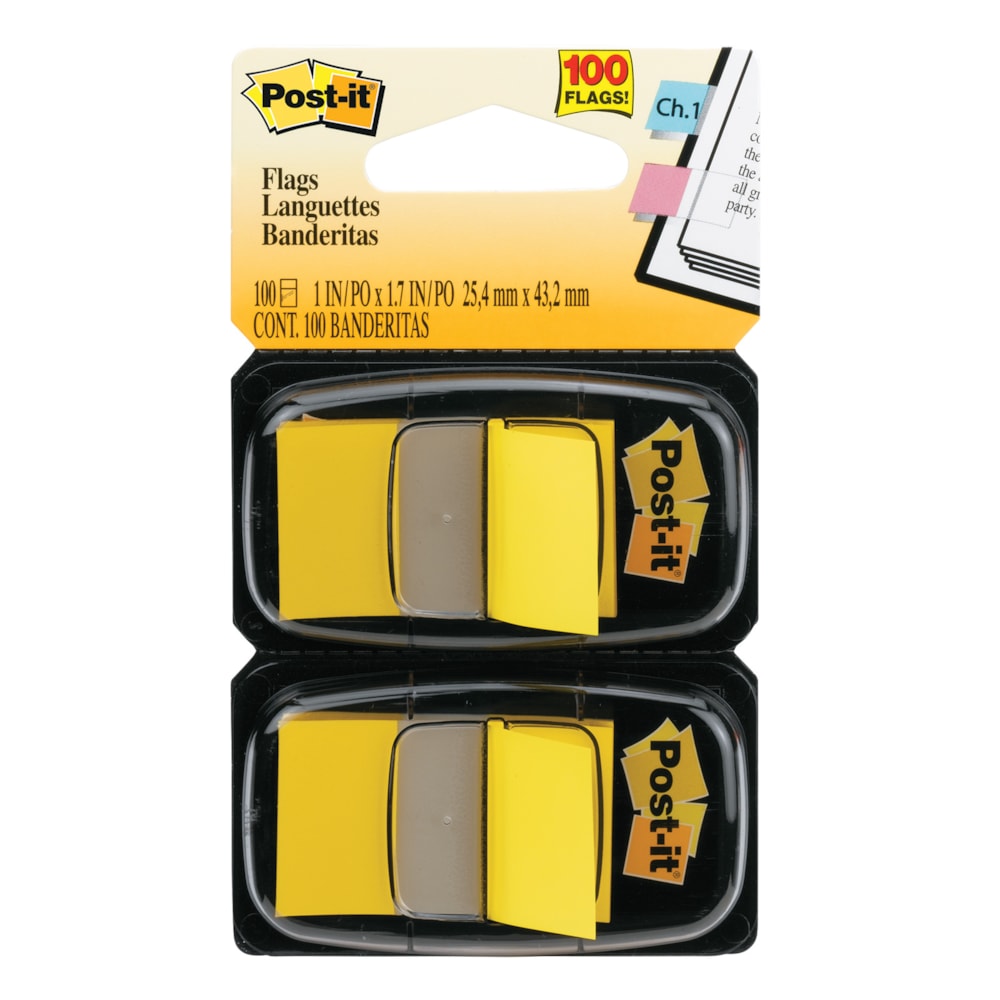 1" x 1.7" Canary Yellow Flags 2 Dispensers/Pack