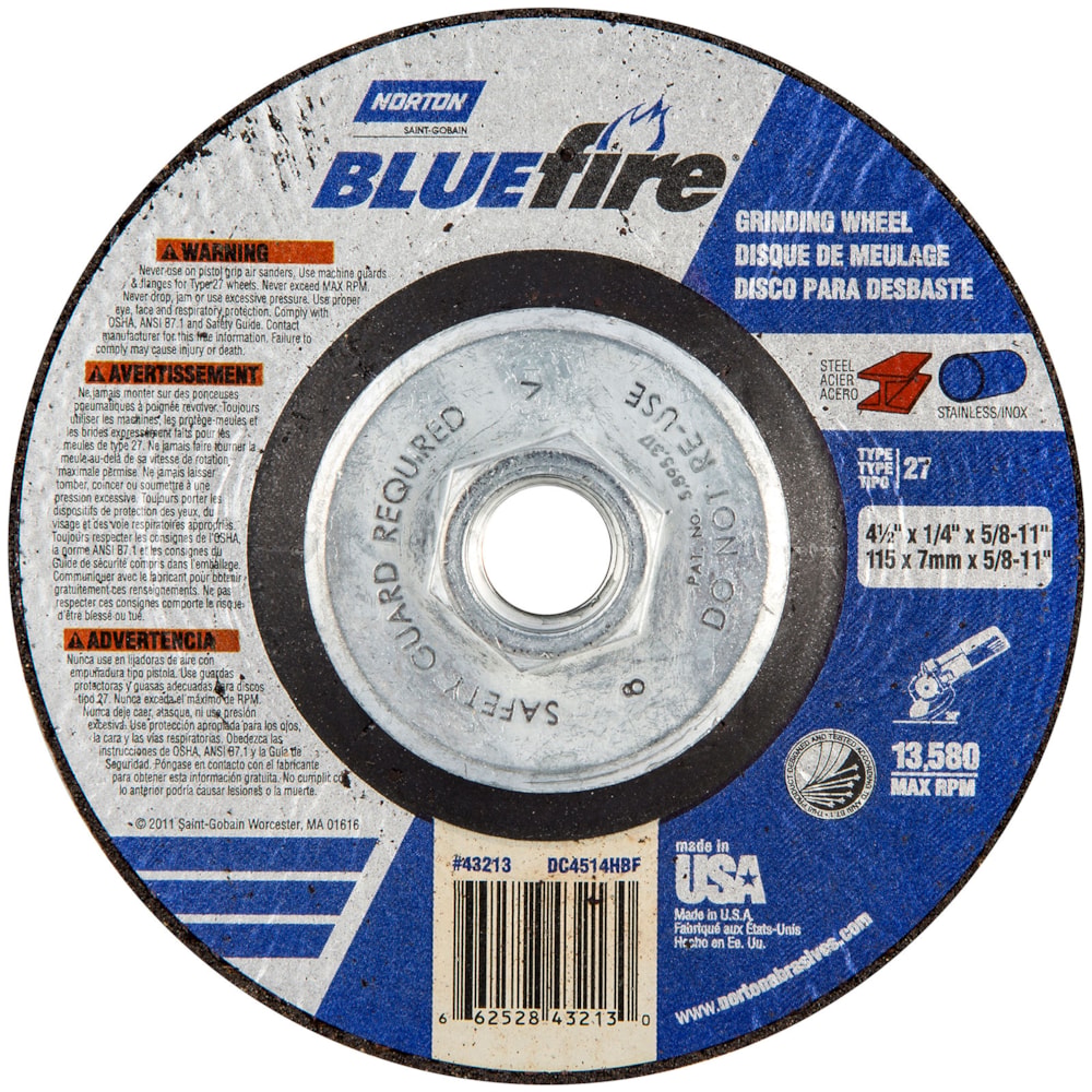 4" x 1/4" x 3/8" Type 27 Zirconia Alumina & Aluminum Oxide Abrasive Depressed Center Grinding Wheel
