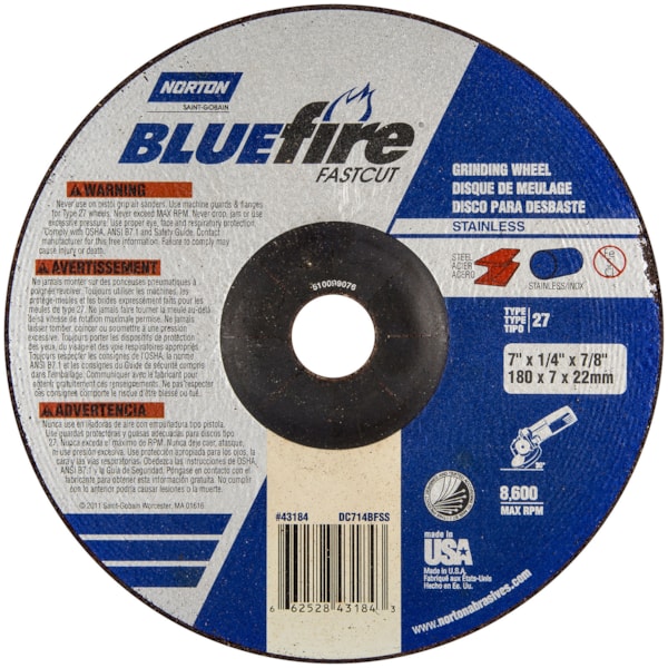7" x 1/4" x 5/8"-11 INOX/SS Type 27 Zirconia Alumina & Aluminum Oxide Depressed Center Grinding & Cutting Wheel