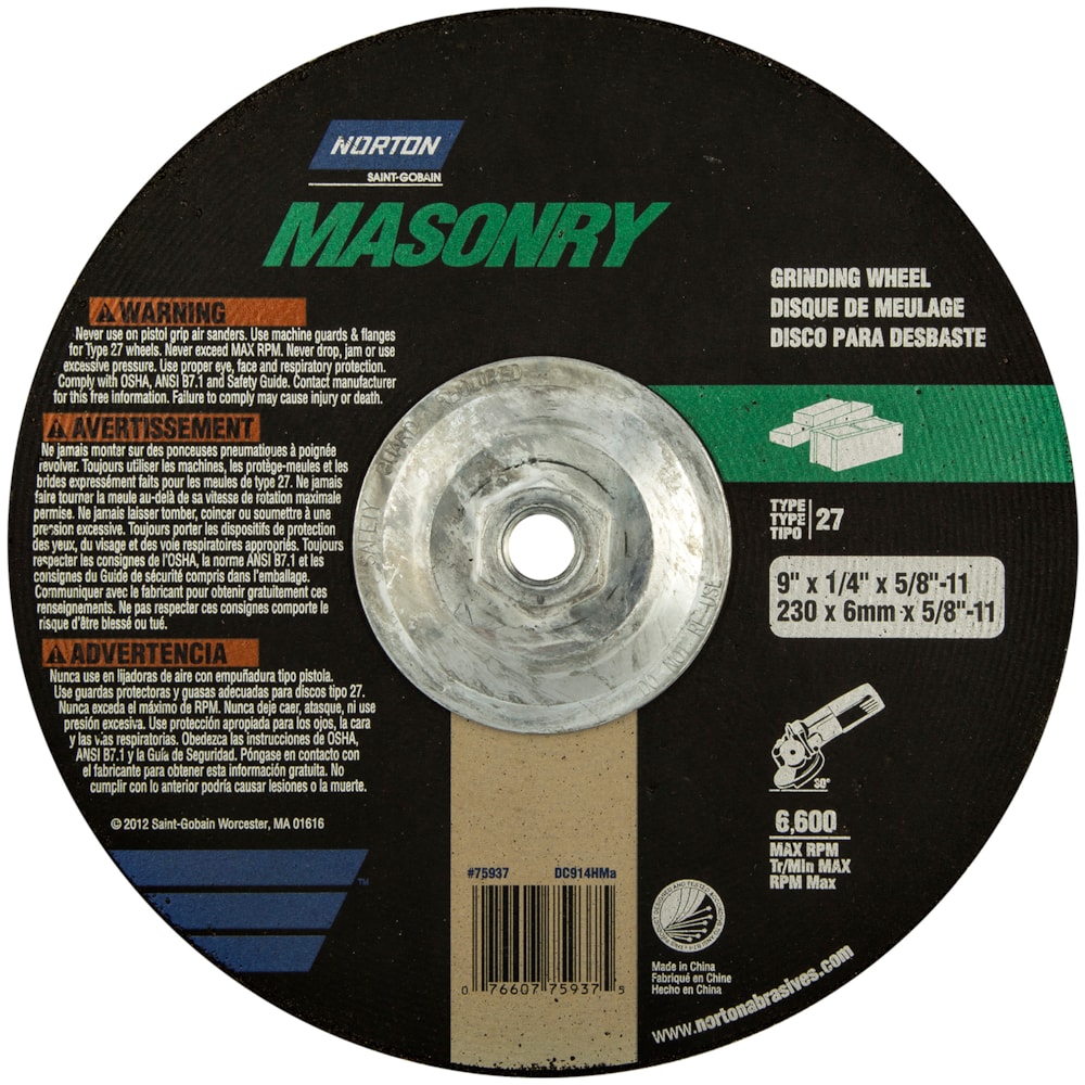 4 1/2" x 1/4" x 5/8"-11 Type 27 Silicon Carbide Abrasive Masonry Grinding Wheel