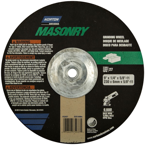 4 1/2" x 1/4" x 5/8"-11 Type 27 Silicon Carbide Abrasive Masonry Grinding Wheel