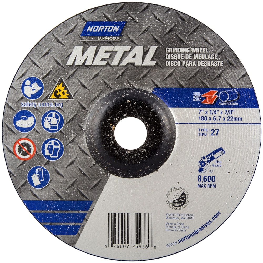 4 1/2" x 1/4" x 7/8" Type 27 Aluminum Oxide Abrasive Grinding Wheel