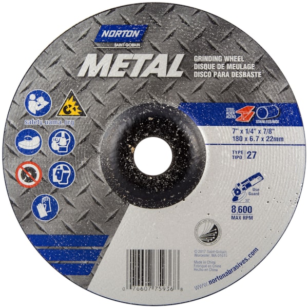 4 1/2" x 1/4" x 7/8" Type 27 Aluminum Oxide Abrasive Grinding Wheel