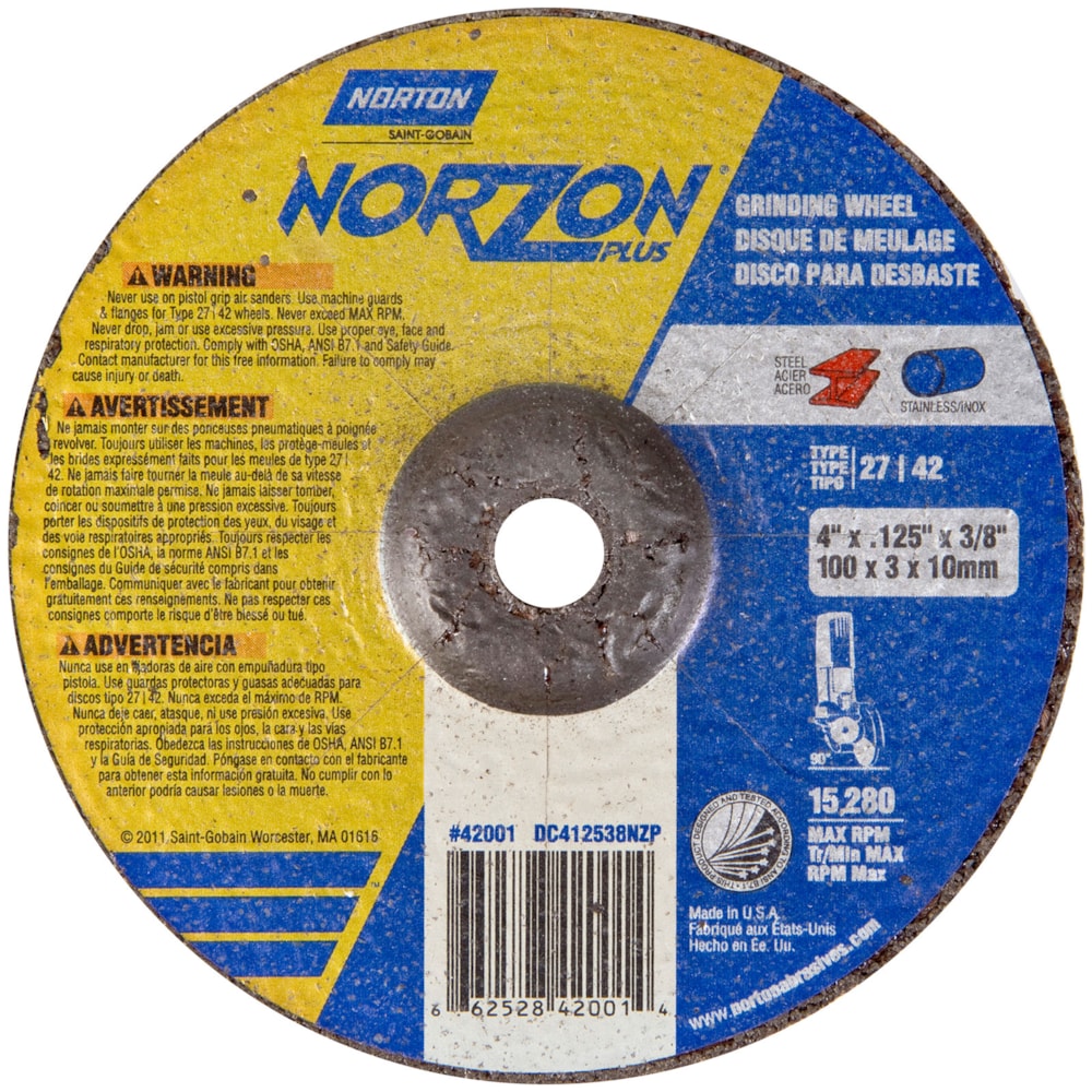 Norzon® Plus 7" x 0.125" x 5/8"-11 Type 27/42 Ceramic Alumina & Zirconia Alumina Abrasive Cutting Wheel