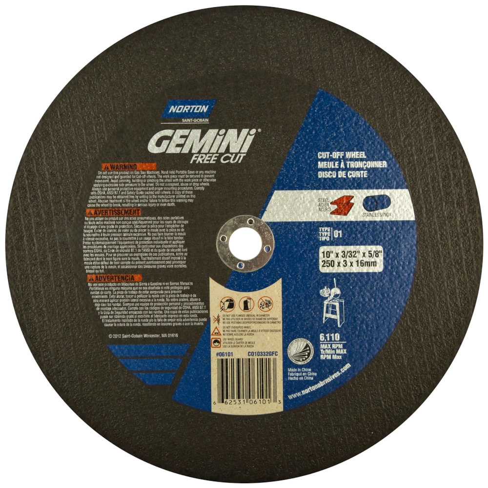 Long Life 10" x 3/32" x 5/8" Type 01/41 57A Aluminum Oxide Abrasive Stationary Saw Cut-Off Wheel