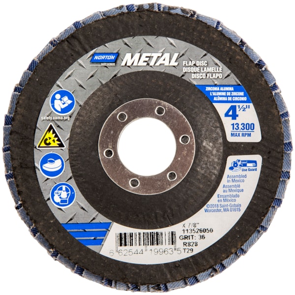 Metal 4 1/2" x 7/8" Arbor Type 29 Coarse P60G Zirconia Alumina Abrasive Fiberglass Conical Flap Disc