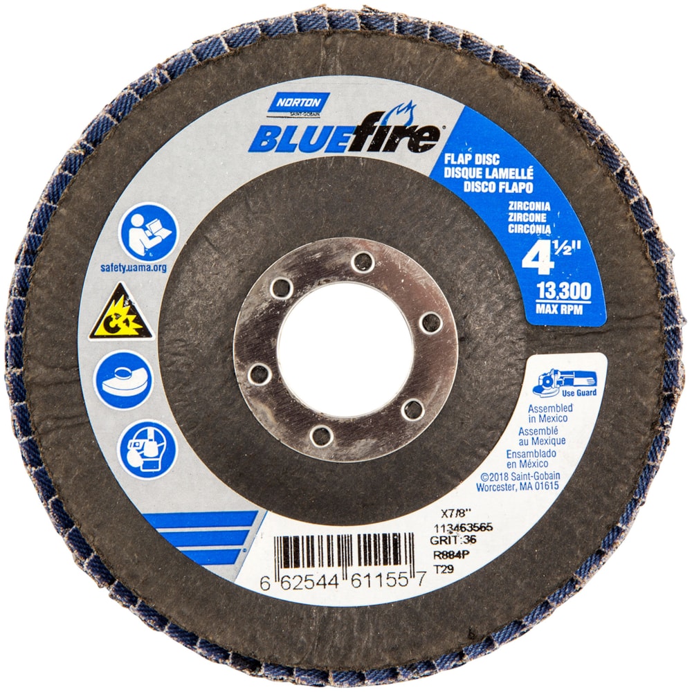 4 1/2" x 7/8" Arbor Type 29 Zirconia Alumina Abrasive Coarse P80G Center Mount Fiberglass Conical Flap Disc