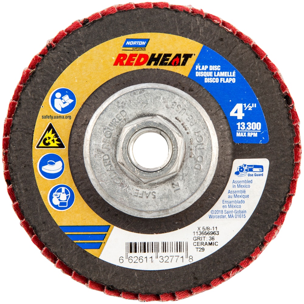Red Heat® 7" x 5/8"-11 Type 29 Extra Coarse 36G Ceramic Alumina Abrasive Arbor Thread Fiberglass Conical Flap Disc