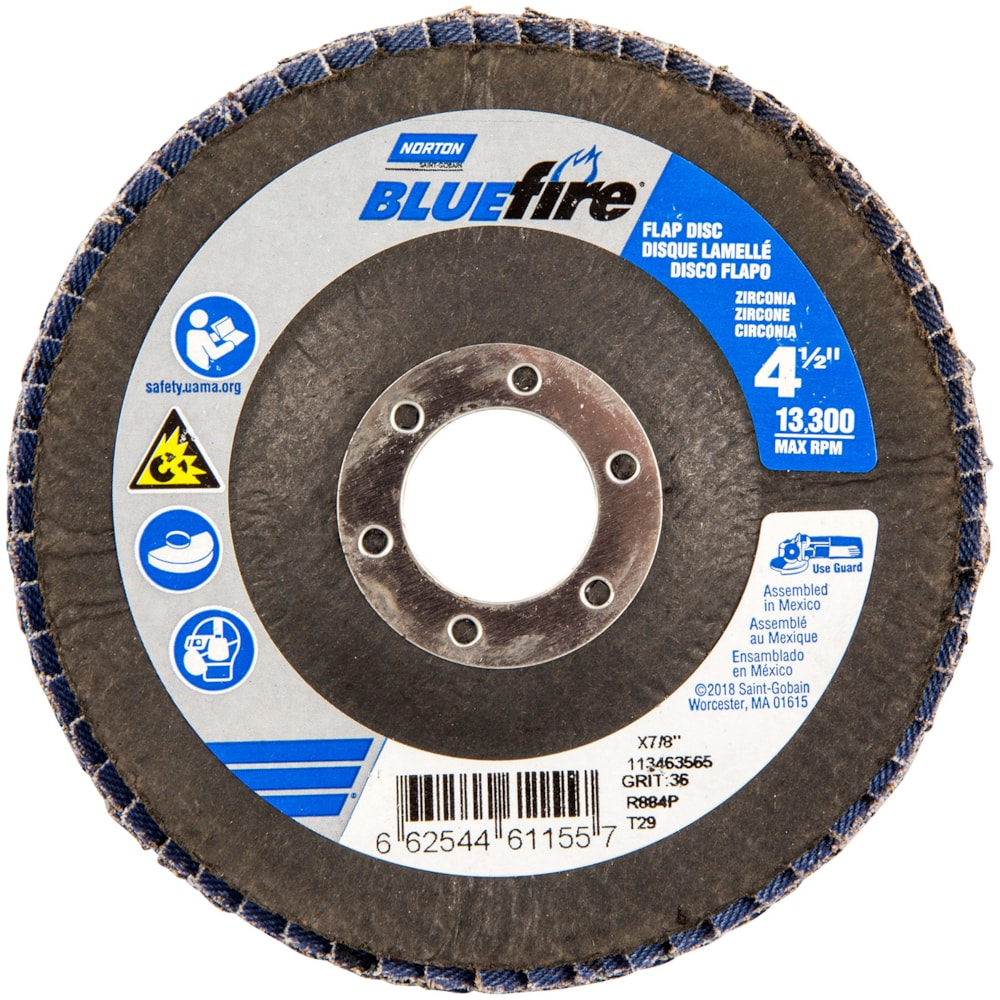R884P 4" x 5/8" Arbor Type 29 Coarse P80G Zirconia Alumina Abrasive Center Mount Fiberglass Conical Flap Disc