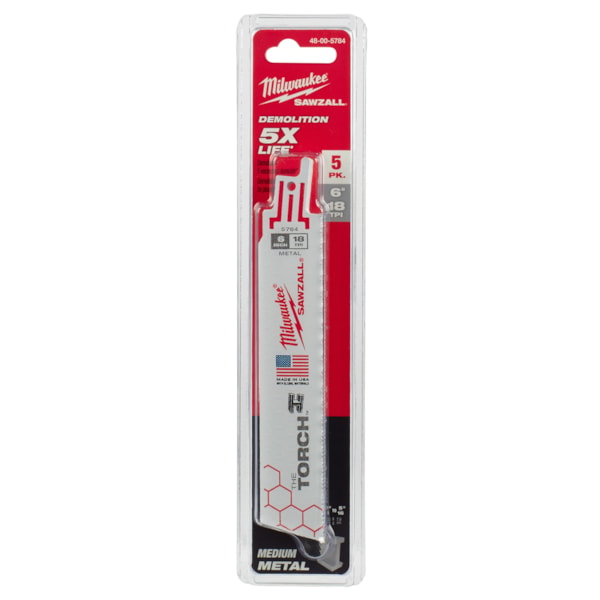 SAWZALL® Torch™ 6" 18TPI Rigid Conduit & Strut Demolition Saw Blades 5/Pack