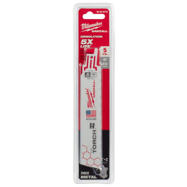 SAWZALL® Torch™ 6" 10TPI Sch 80 & Threaded Rod Metal Demolition Blades, 5/Pack