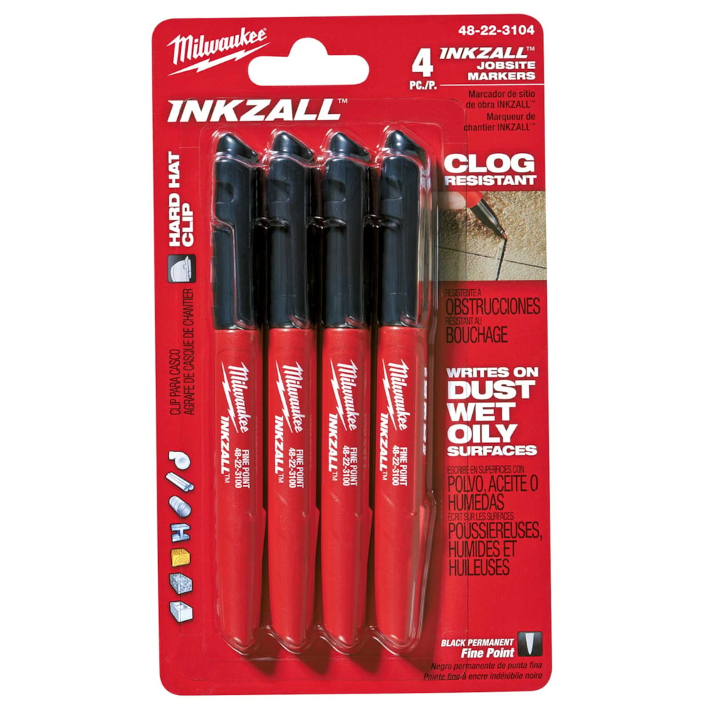 INKZALL™ Black Fine Point Jobsite Marker 4/Pack