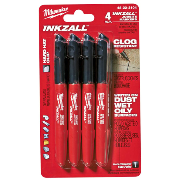 INKZALL™ Black Fine Point Jobsite Marker 4/Pack