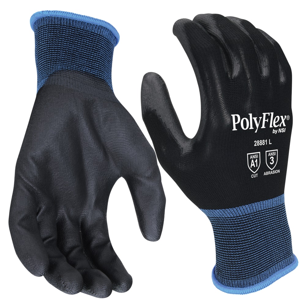 Polyurethane Palm Coated Black Nylon Gloves