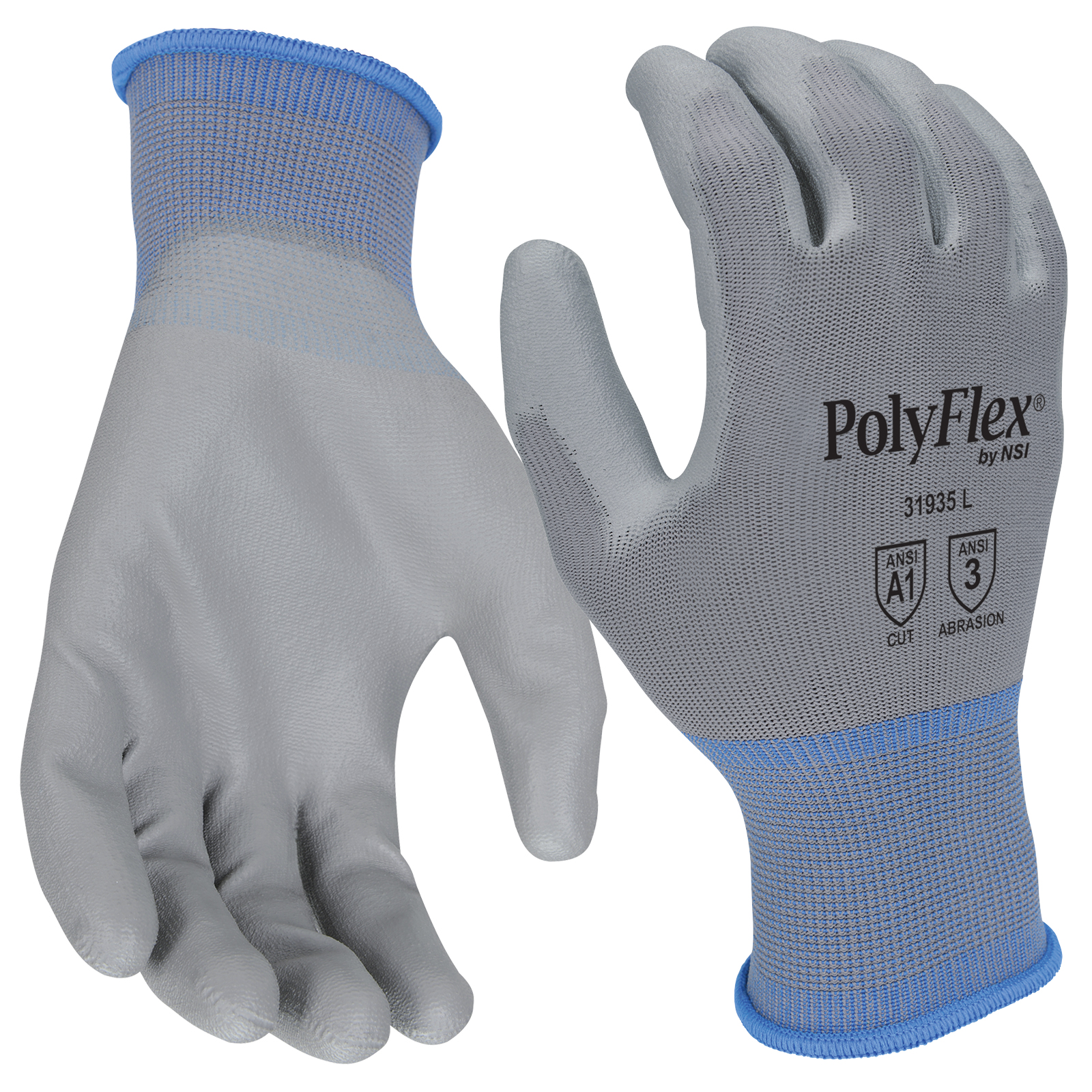 NSI PolyFlex™ Polyurethane Palm Coated Gray Nylon Gloves - 31935