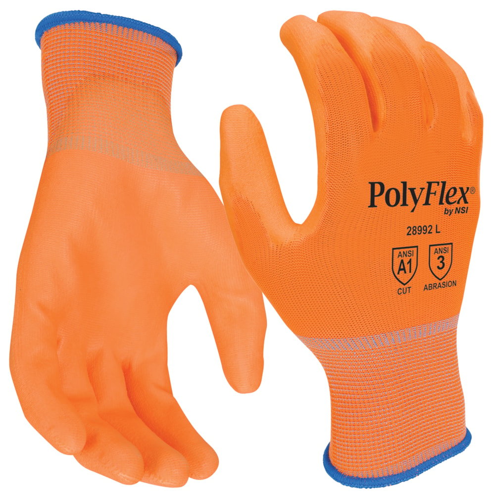 Hi-Vis Orange Polyurethane Palm Coated Nylon Gloves