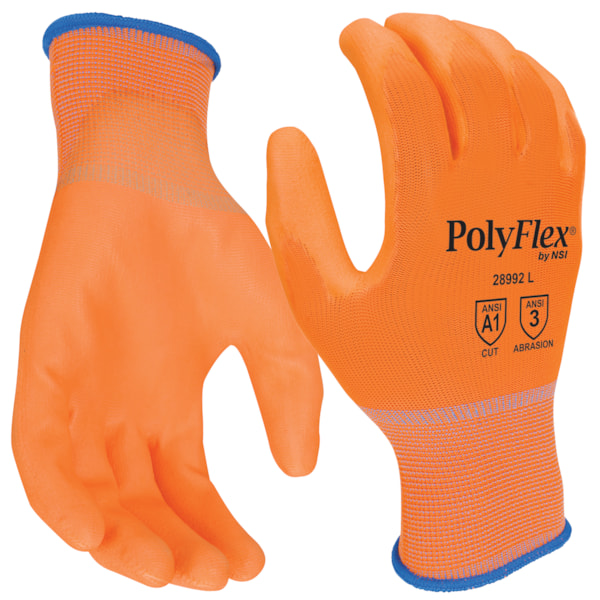 Hi-Vis Orange Polyurethane Palm Coated Nylon Gloves