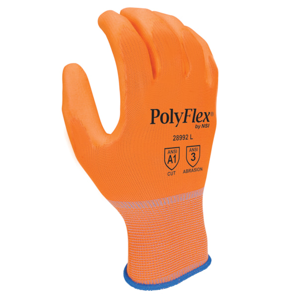 Hi-Vis Orange Polyurethane Palm Coated Nylon Gloves