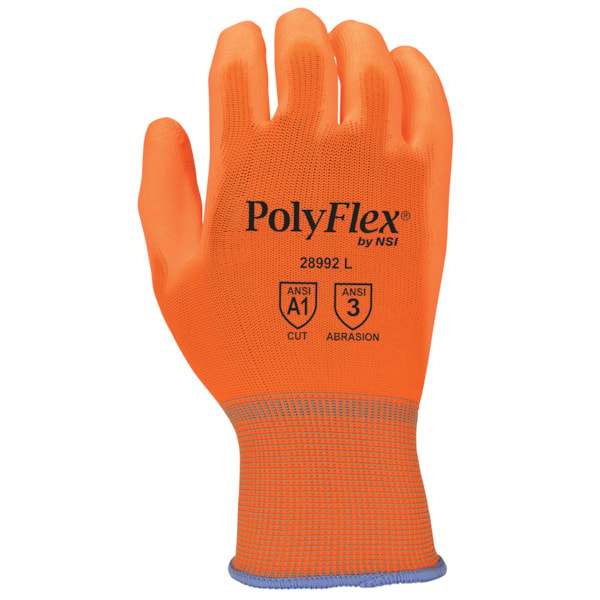 Hi-Vis Orange Polyurethane Palm Coated Nylon Gloves