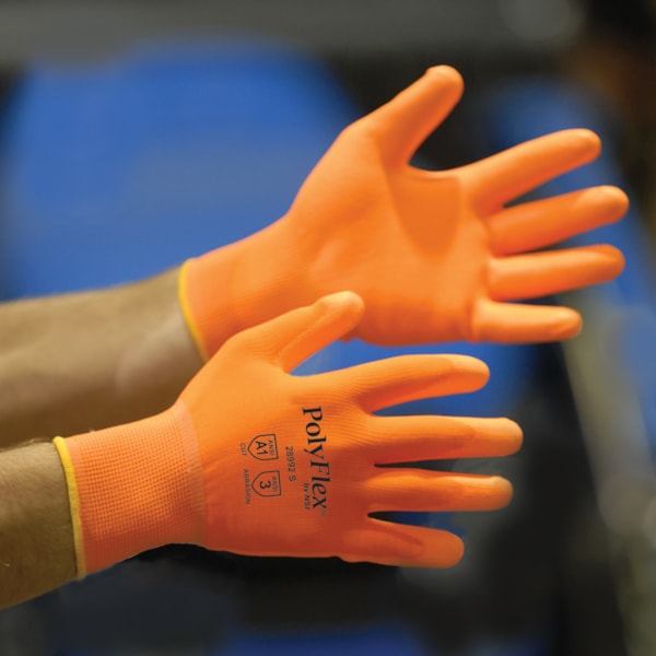 Hi-Vis Orange Polyurethane Palm Coated Nylon Gloves