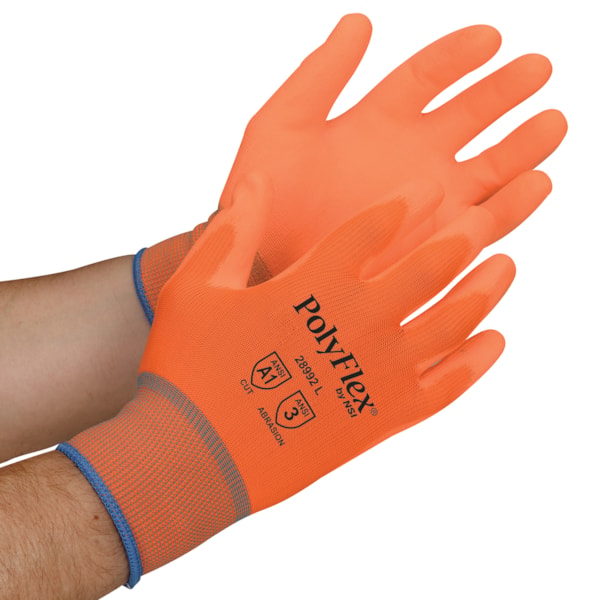 Hi-Vis Orange Polyurethane Palm Coated Nylon Gloves