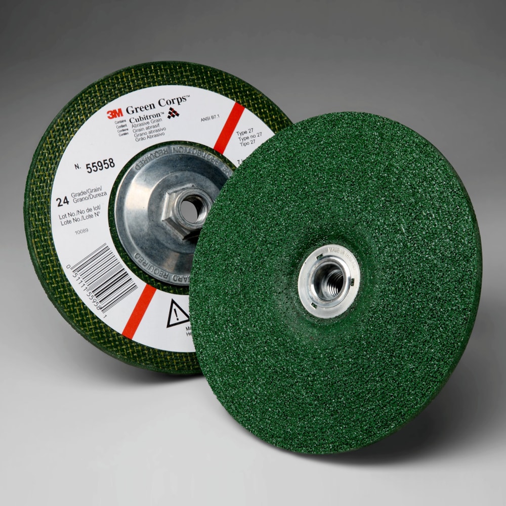 Green Corps™ Depressed Center Grinding Wheel, 24 7 in x 1/4 in x 5/8-11 Internal, 10 per inner 20 per case