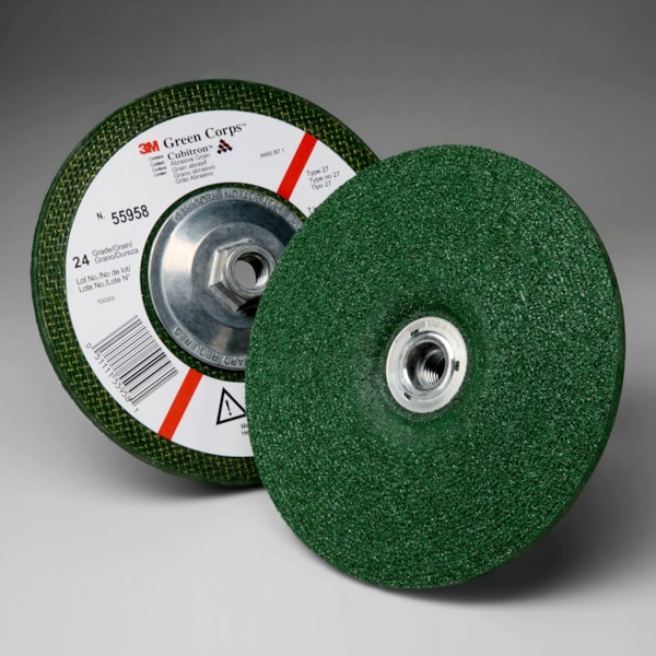 Green Corps™ Depressed Center Grinding Wheel, 24 7 in x 1/4 in x 5/8-11 Internal, 10 per inner 20 per case