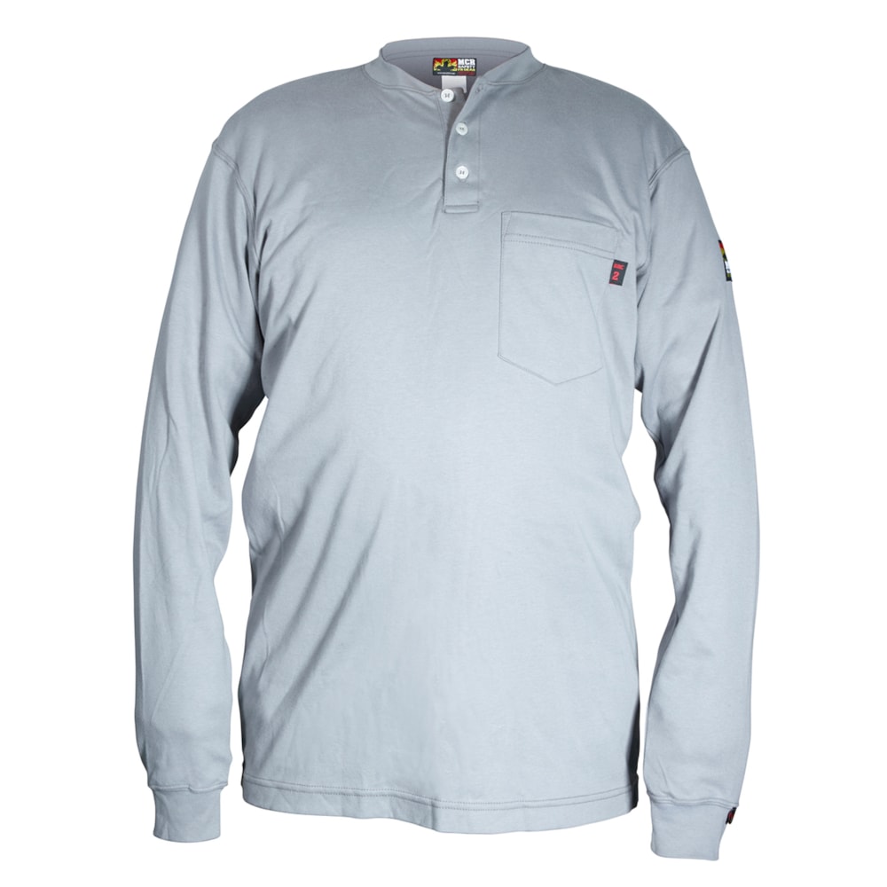 H1G - Flame Resistant (FR) Long Sleeve Henley Shirt, 100% Cotton, Gray