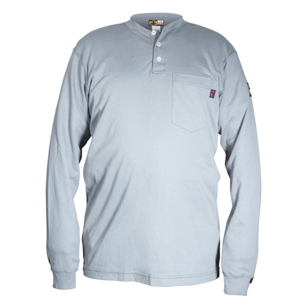 H1G - Flame Resistant (FR) Long Sleeve Henley Shirt, 100% Cotton, Gray