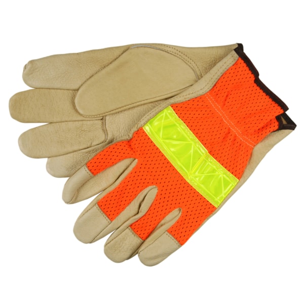 High-Vis Orange Mesh Back Grain Pigskin Drivers Gloves