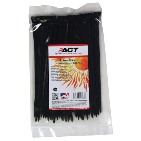 5" Nylon 12 UV Black 40 lb. Zip Ties 100/Pack