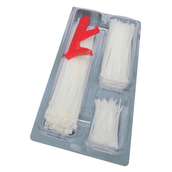 Specialty Pack Zip Ties, Natural, 4", 7", 11" Tension Tool, 401 Pieces